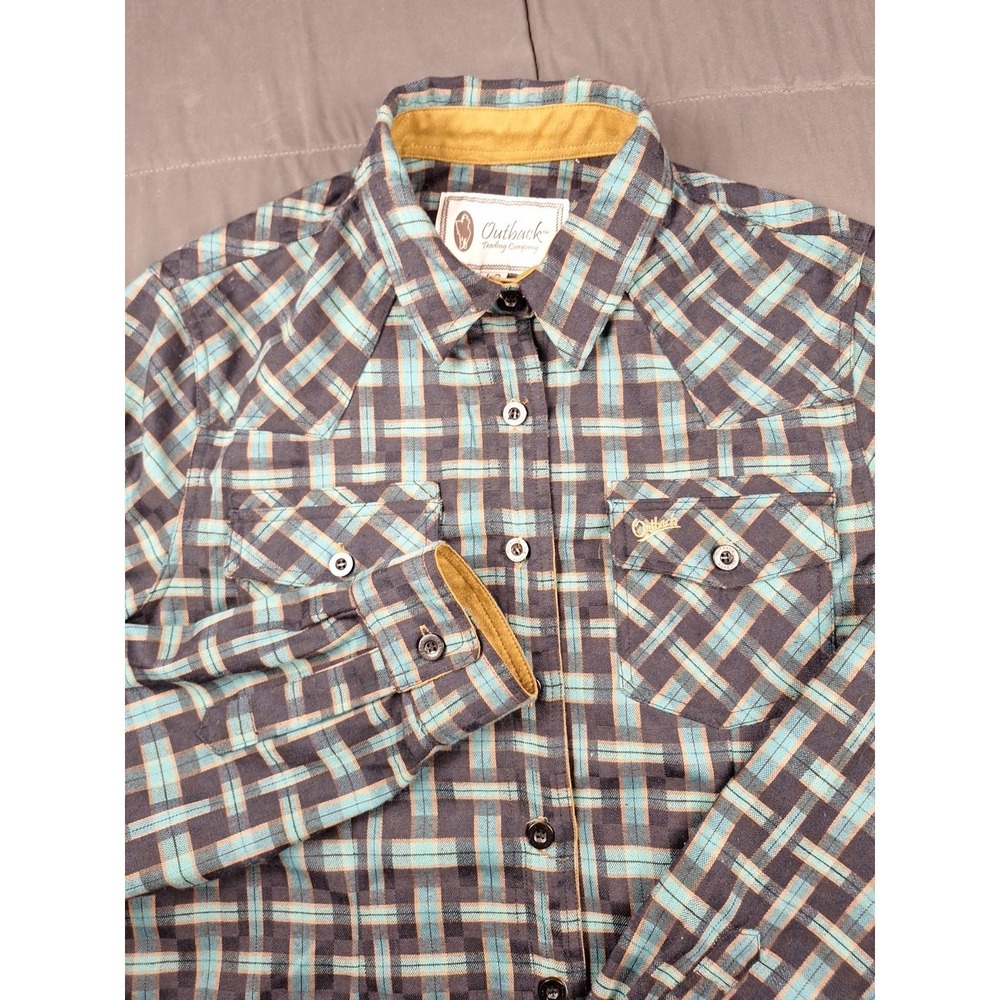 Outback Trading Company Basket Weave Plaid Large Women's Green Black Outdoor